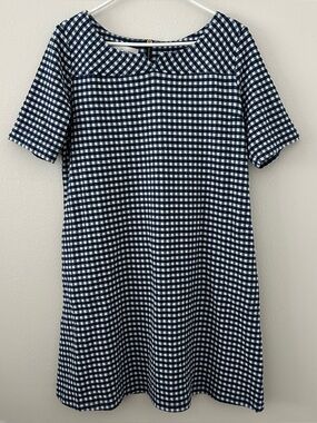 Sara Campbell Blue White Gingham Check Shift Dress Womens Size L Preppy Classic